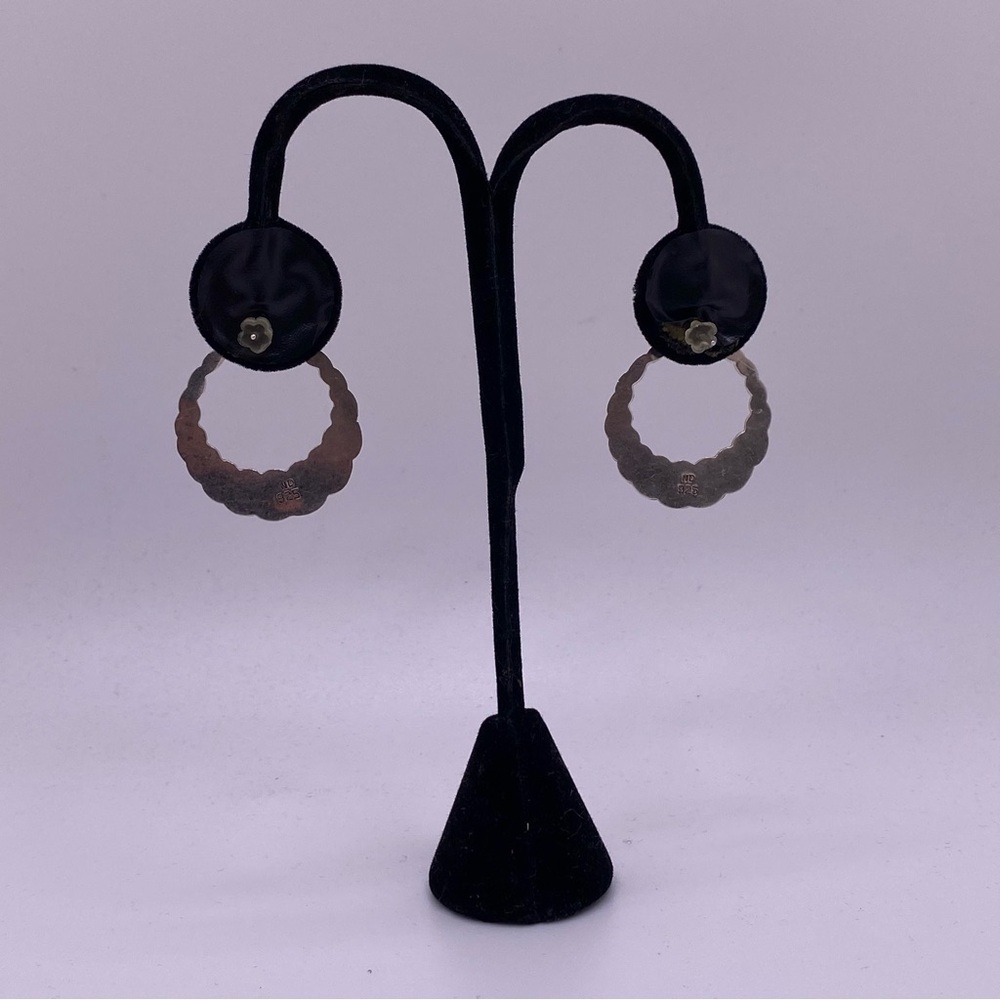 VTG 925 Sterling Silver and Onyx Signed ND Norwegian Puffy dangle Earrings - Picture 2 of 5